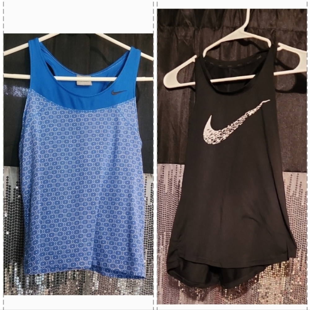 ⭐️Nike Women's Blue Patterned and Black Tank Tops